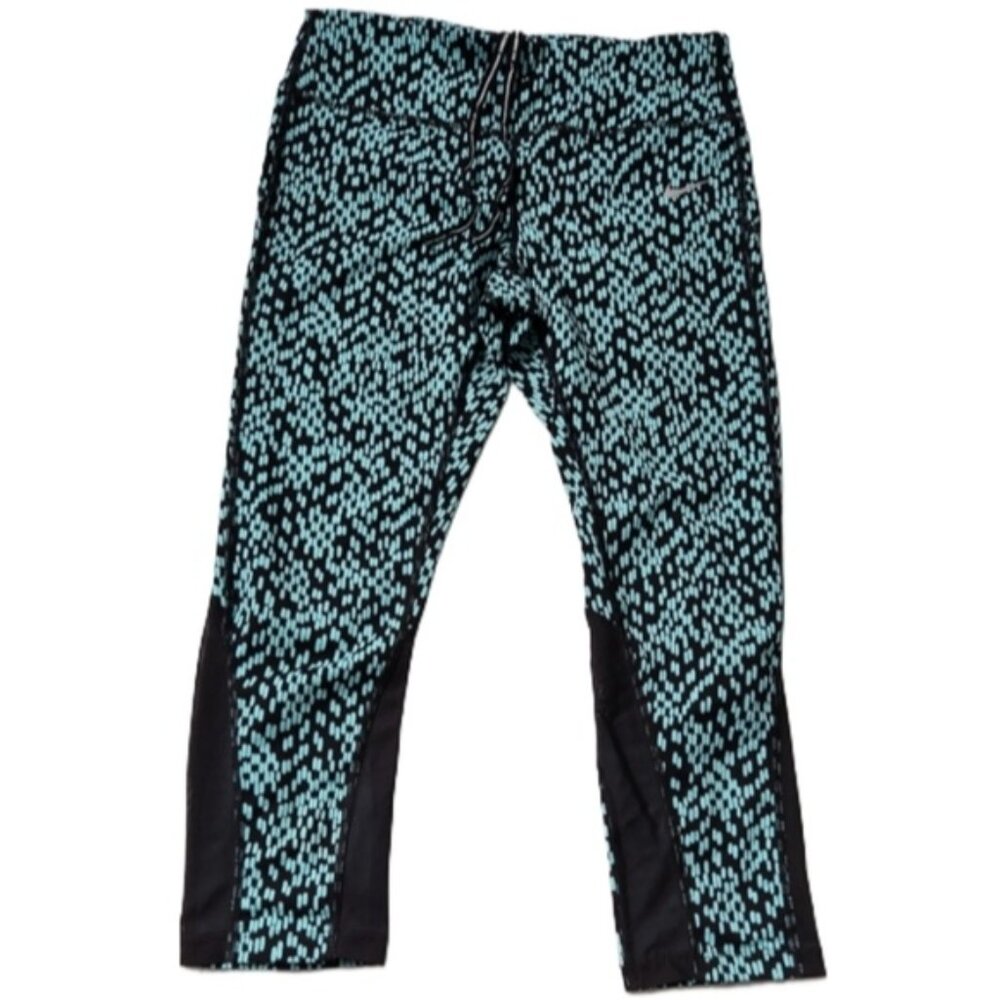 Nike Power Epic Crop Euc‎ Black Teal Patterned Capri Yoga Pants Medium